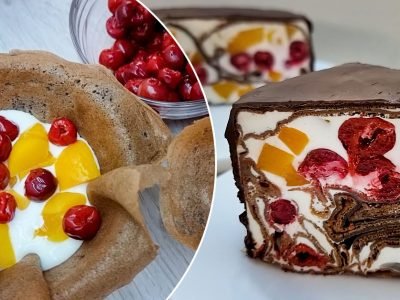 Шикарный торт из блинов с фруктами