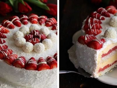 Торт «Клубничный Рафаэлло»