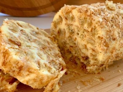 Торт «Полено» из слоеного теста: самый простой