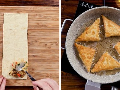 Треугольники из лаваша с индейкой и сыром