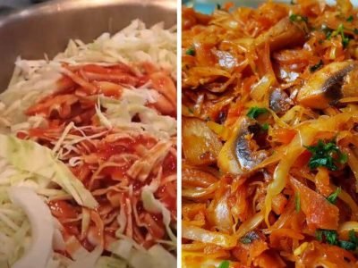 Тушенная капуста с грибами