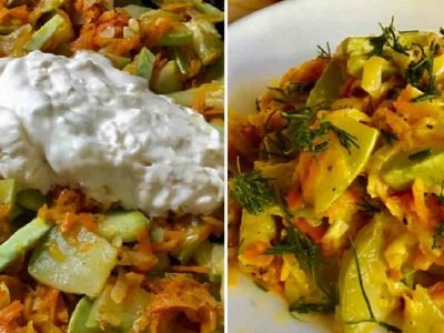 Кабачки, тушенные с морковью и луком в сметане