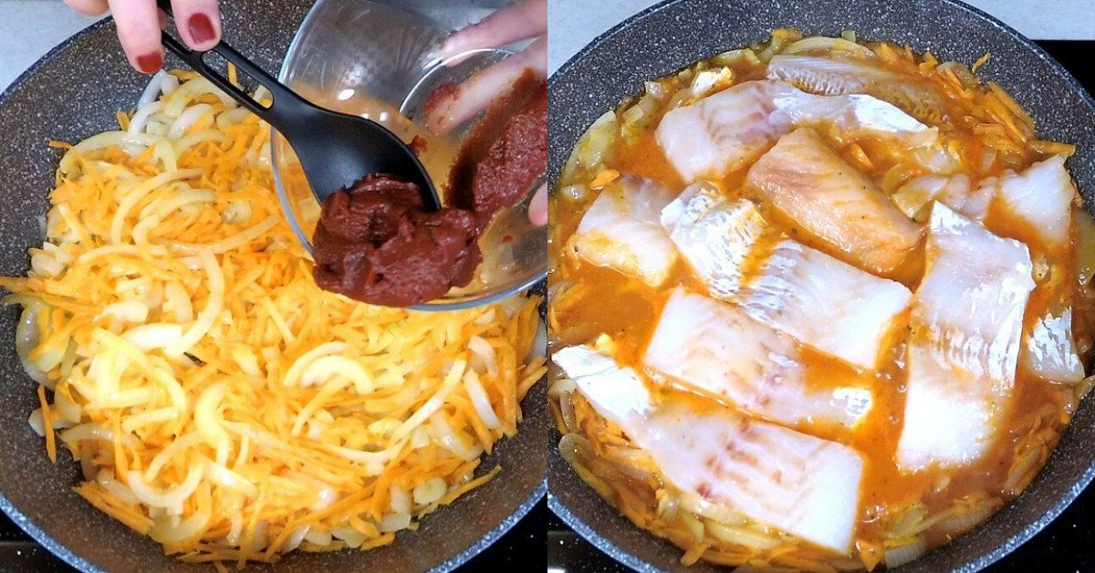 тушеный хек с овощами