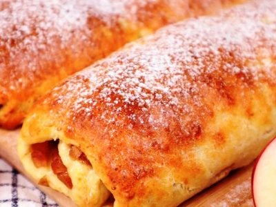 Творожный рулет с яблоками в духовке