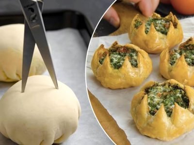 Золотистые тюльпаны из слоеного теста