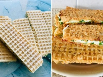 Вафли с сырной начинкой на сковороде