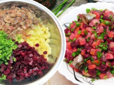 Винегрет с копченой рыбой