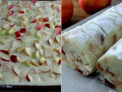 Яблочный бисквитный рулет