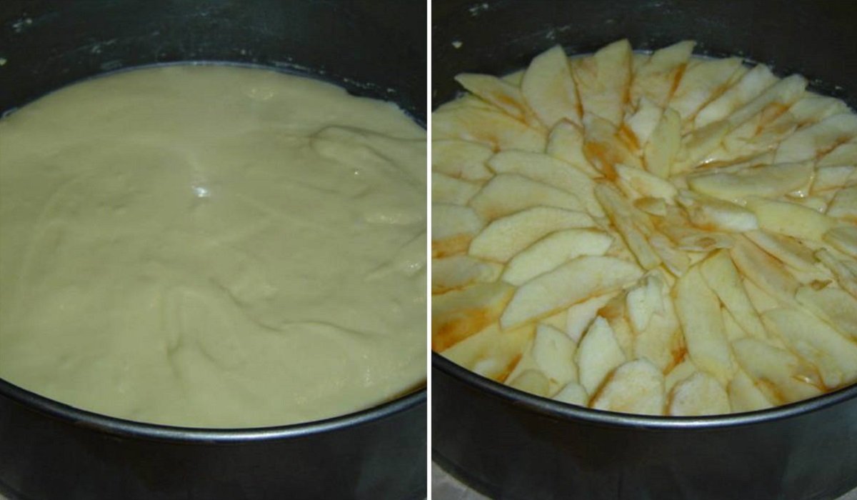 тесто и яблоки в форме