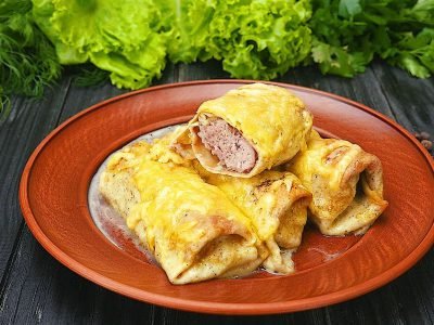 Яичные блинчики с фаршем