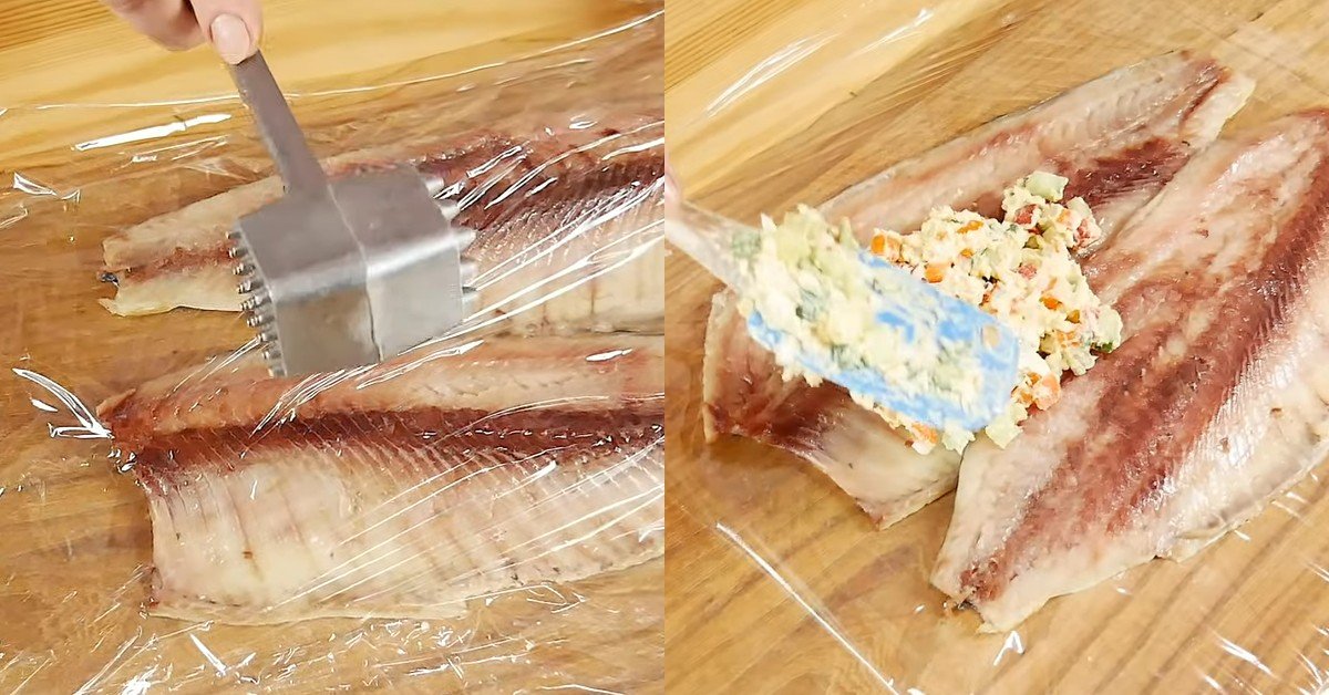 рулет из сельди с плавленым сыром