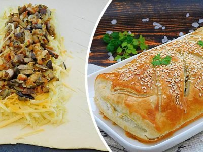 Закусочный рулет с картошкой и грибами