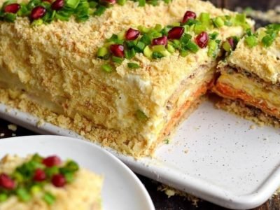 Закусочный торт «Наполеон» с сардиной