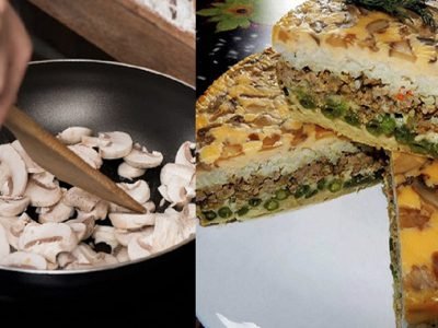 Заливной пирог с грибами на кефире