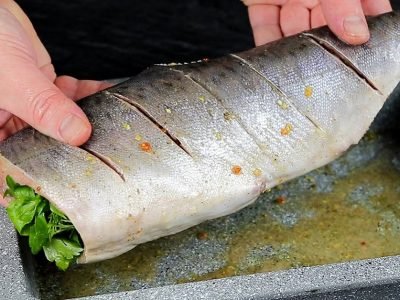 Запеченная горбуша с овощами в фольге