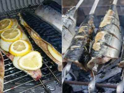 Запеченная на мангале скумбрия