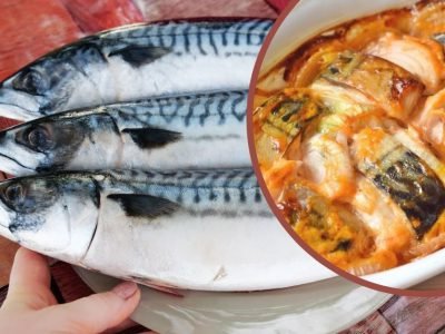 Ароматная запеченная скумбрия с луком