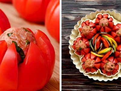 Запеченные фаршированные помидоры с цукини