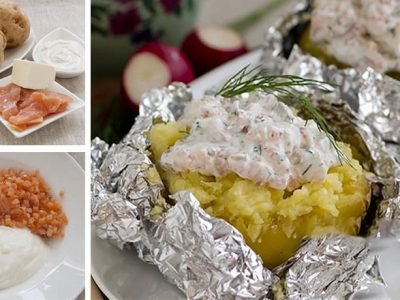 Запеченный картофель с рыбой