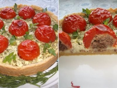 Запеканка с помидорами и фаршем