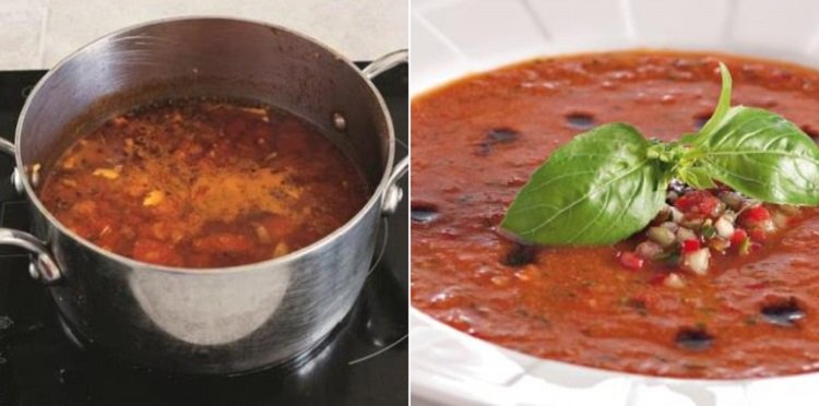 Томатный суп с говядиной и кускусом в кастрюле